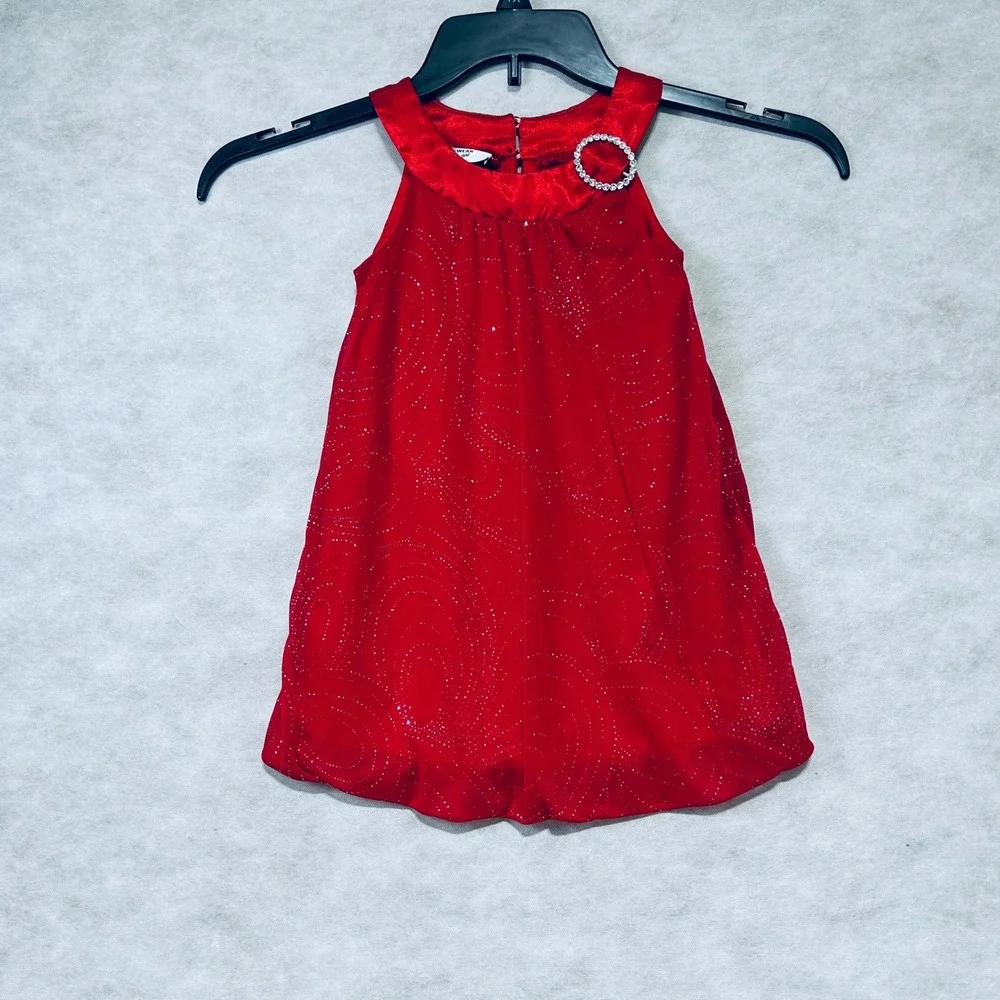 Kids Girls Red Sparkle Glitter Dress Size 4 Halter Jeweled‎ Buckle Holiday Party